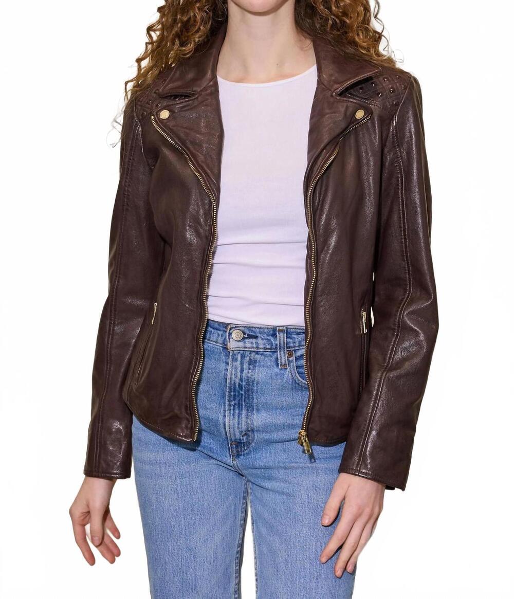 NEW MAURITIUS chlara leather jacket in dark brown